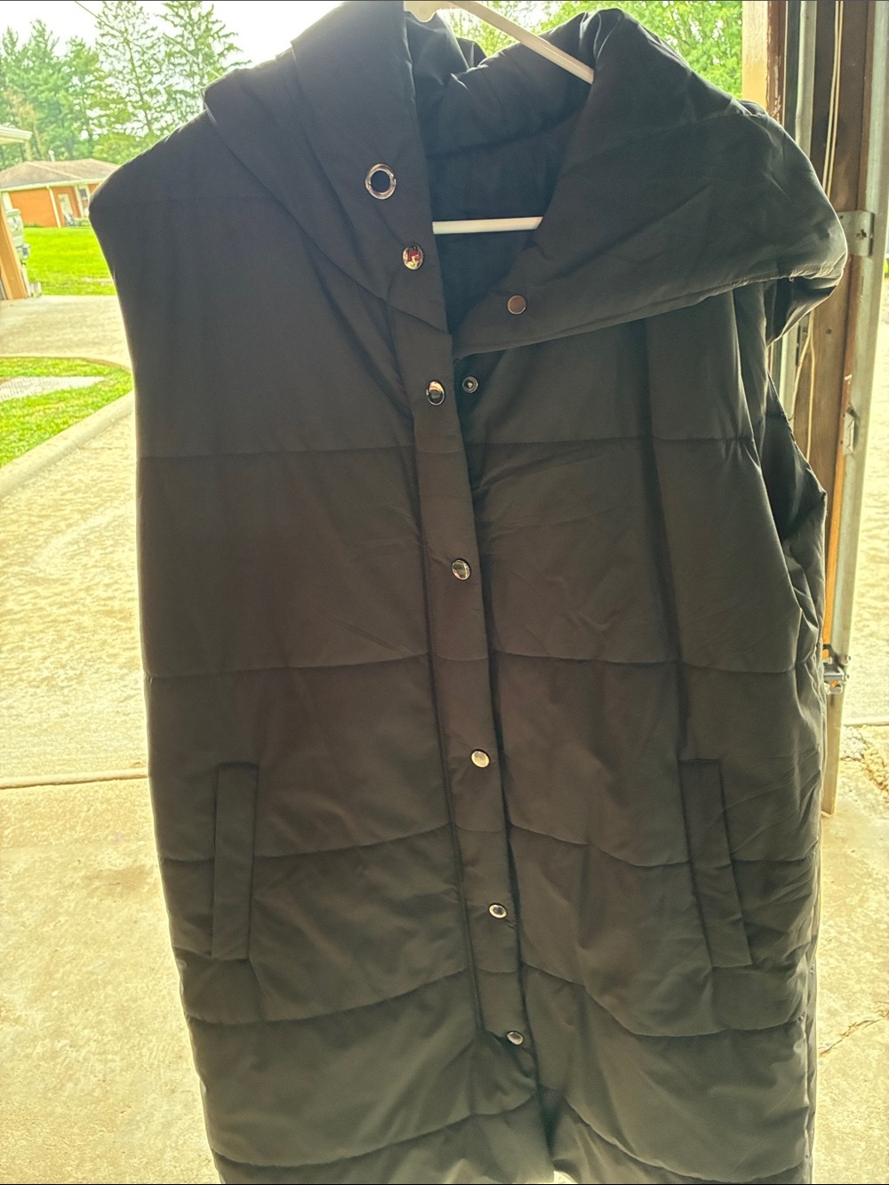 Black Puffer Vest Jacket with Hood - Women